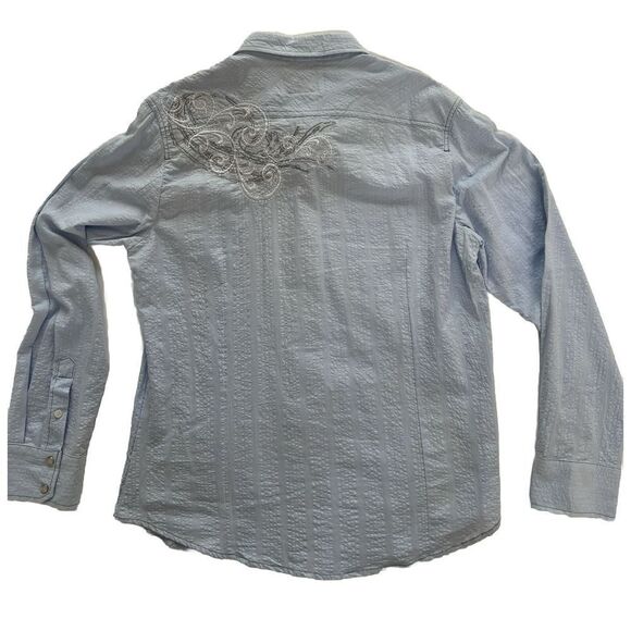 Pop Icon Western Shirt Pearl Snap Front Powder Blue The Buckle Men’s XL - Picture 10 of 12